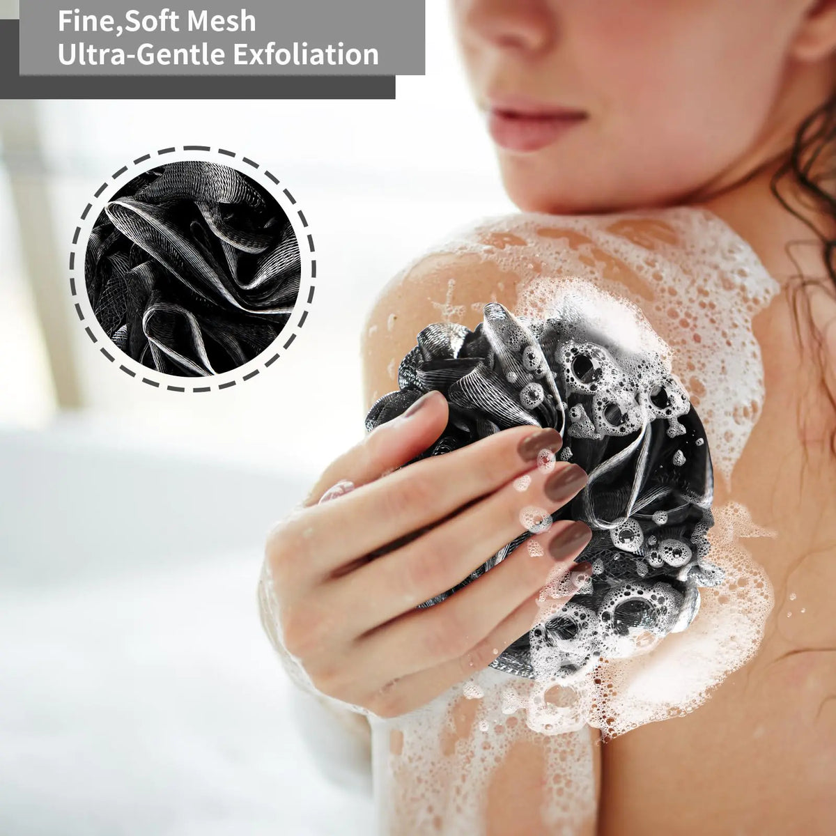 Bath Loofah Shower Sponge Body Back Scrubber Soft Mesh Shower Puffs Exfoliating Loofa for Women & Men Bath Accessories Cleaning Tool (4Pack 60G Black, Charcoal Black) 1 Count (Pack of 4)