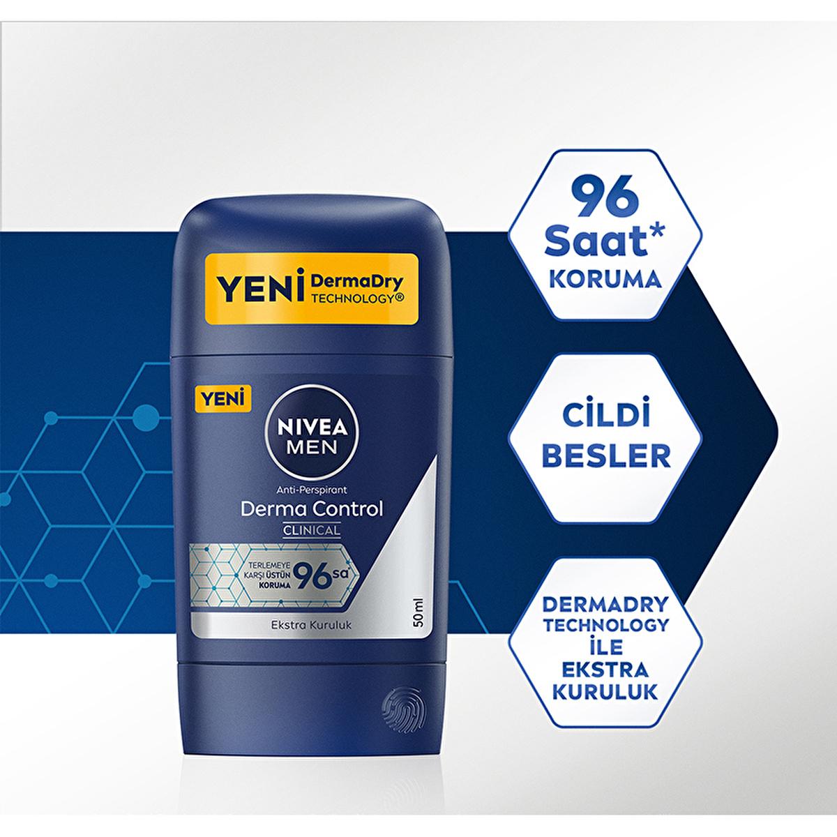 Nivea Derma Control Clinical Men's Deodorant Stick - Long Lasting Sweat Protection, Anti-Perspirant, 1.69 fl oz