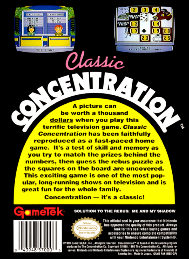 Classic Concentration – Nintendo Entertainment System (NES)