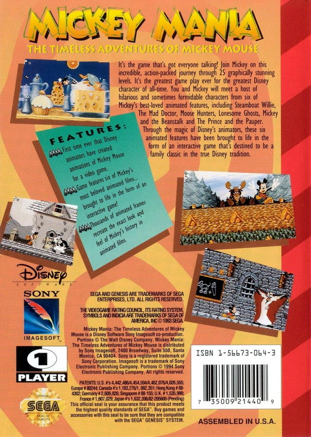 Mickey Mania: The Timeless Adventure of Mickey Mouse – Sega Genesis (GEN)