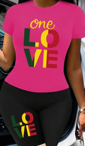 Women's LOVE Print Short Sleeve Tee & Shorts Lounge Set – Graphic 2-Piece