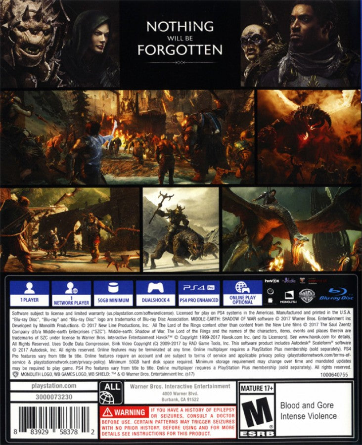 Middle Earth: Shadow of War – PlayStation 4 (PS4)