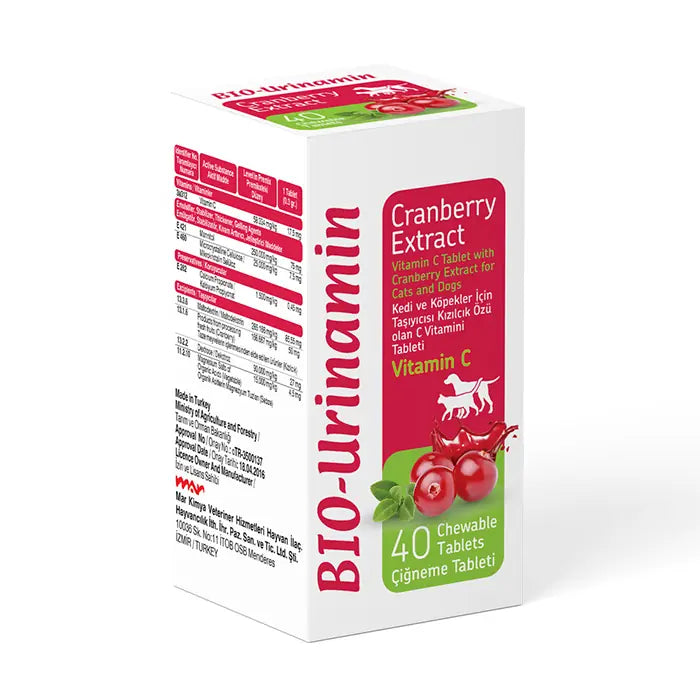 Bio Pet Active Urinamin Cranberry & Vitamin C Supplement 40 Tablets