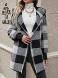 Women's Plaid Color-Stitch Knit Coat – Loose Long Sleeve Cardigan