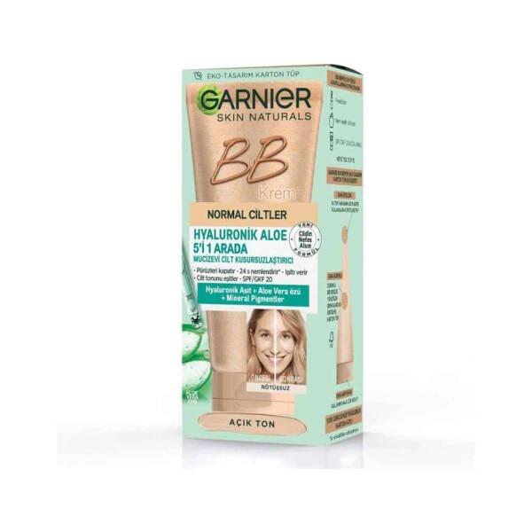 Garnier Skin Naturals BB Cream - 5-in-1 Skincare & Makeup Solution with Hyaluronic Acid & Aloe Vera - Natural Coverage & UV Protection - Light Tone, 50ml