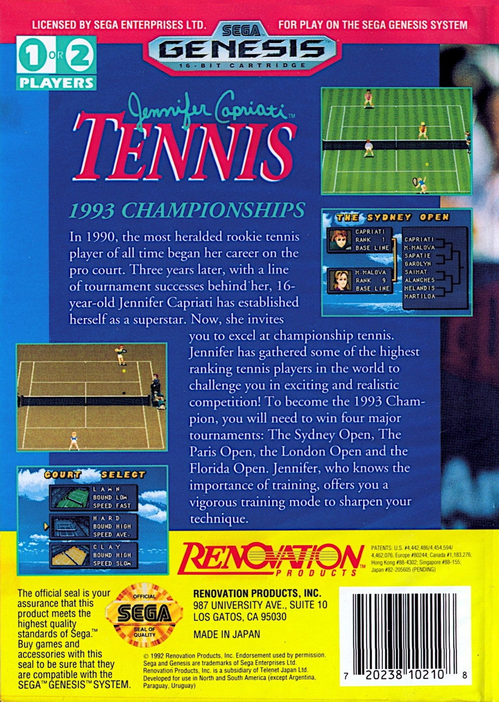 Jennifer Capriati Tennis  – Sega Genesis (GEN)