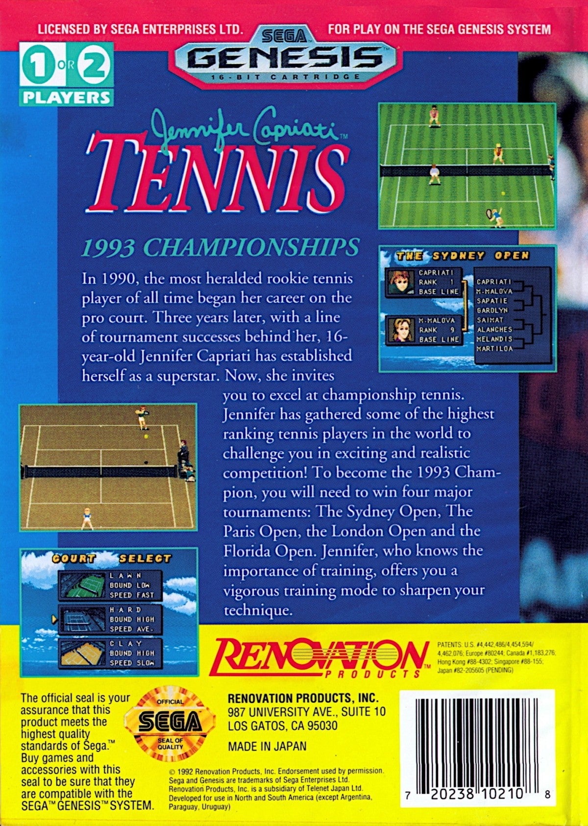 Jennifer Capriati Tennis  – Sega Genesis (GEN)