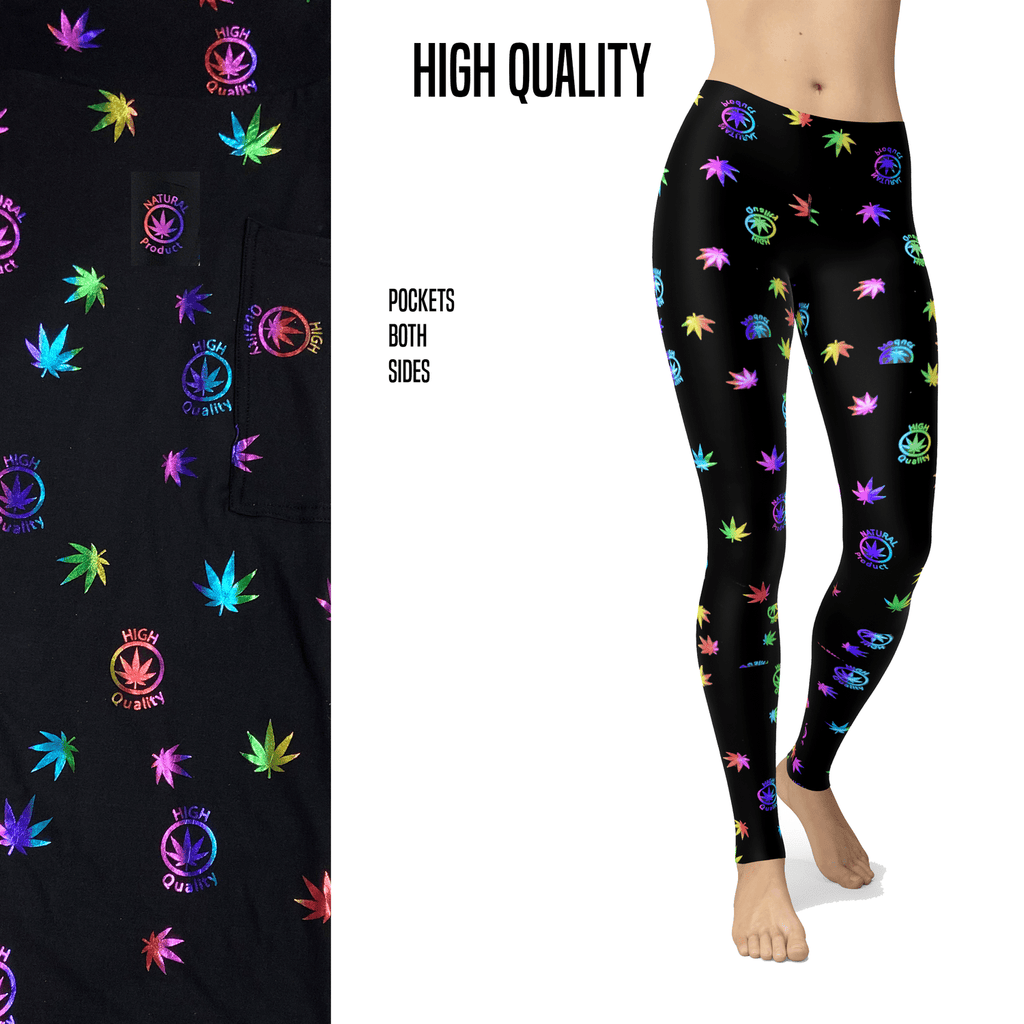 High Quality Vibes Herb Leaf Leggings with Real Glitter and Pockets