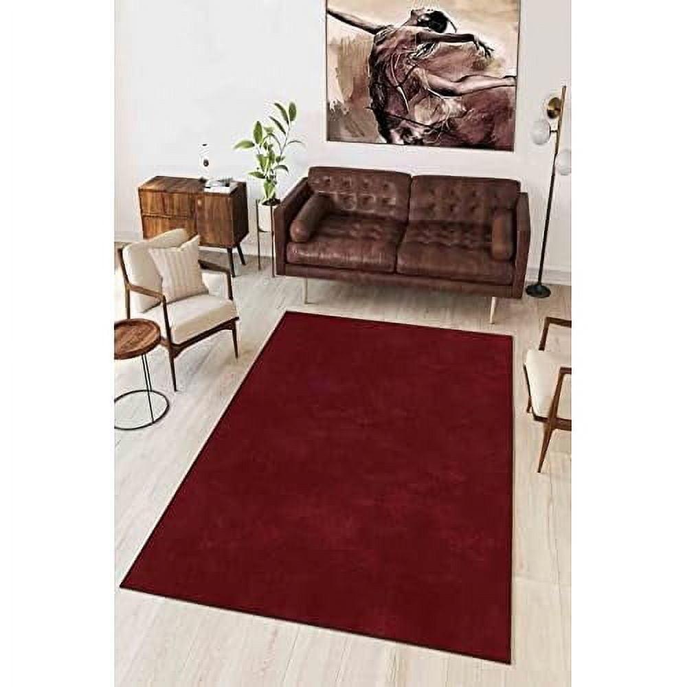 LaModaHome Area Rug Non-Slip - Red Red Thin Washable Soft Machine Washable Bedroom Rugs Indoor Outdoor Bathroom Mat Kids Child Stain Resistant Living Room Kitchen Carpet 5.9 X 9.3 Ft - Hf - W