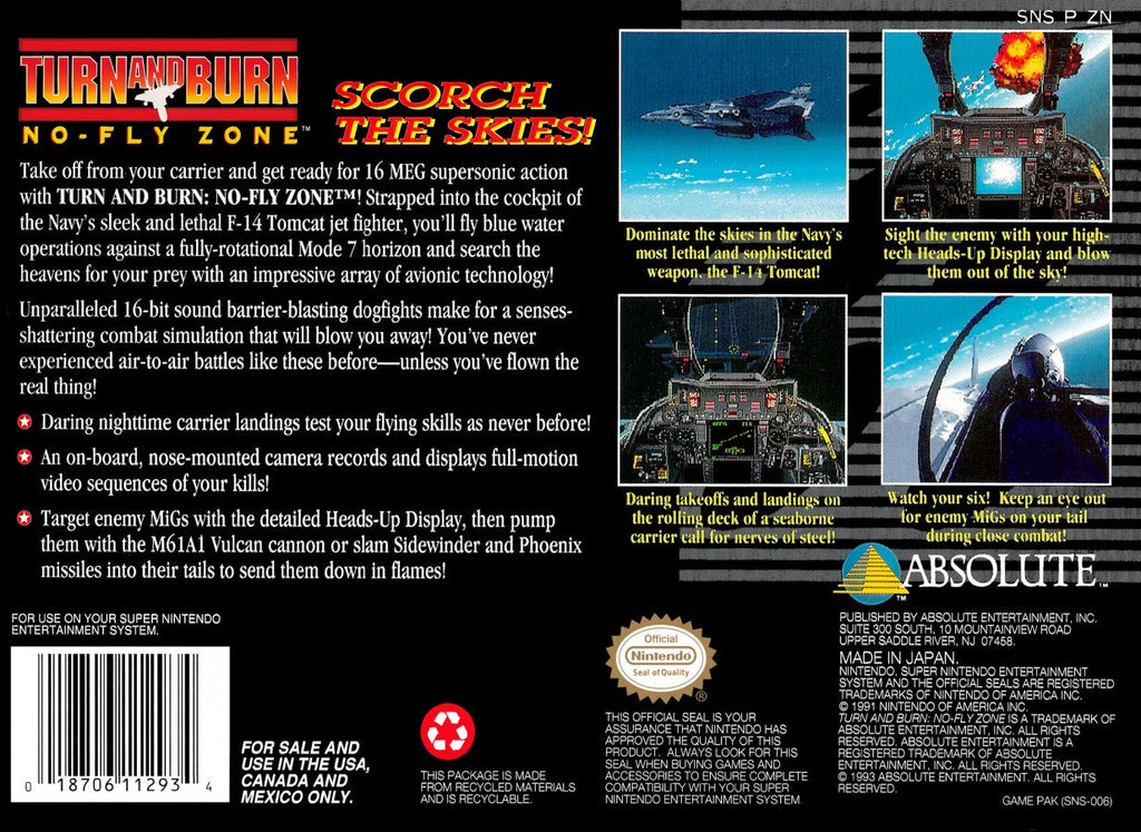 Turn and Burn No Fly Zone – Super Nintendo Entertainment System (SNES)