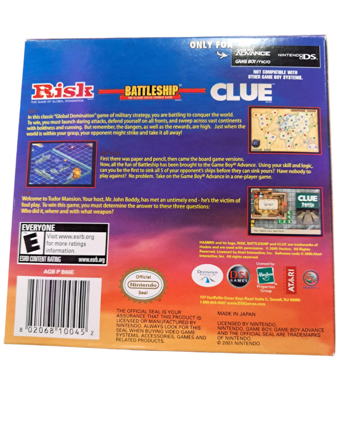 Risk / Battleship / Clue [CIB] – Game Boy Advance (GBA)