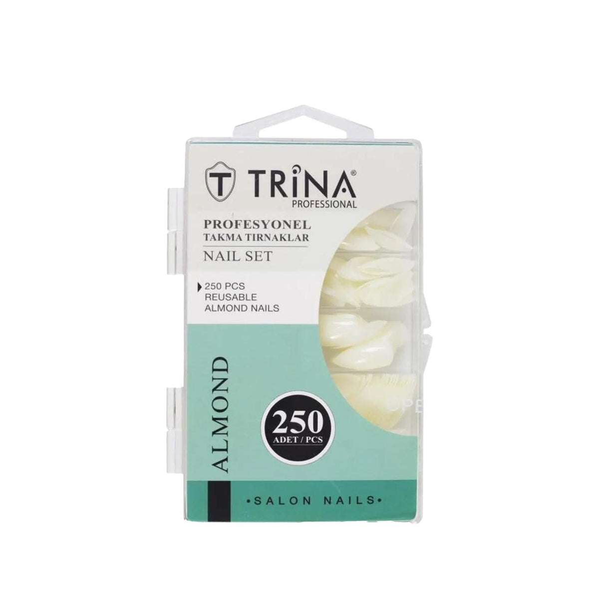 Trina False Nails, Almond Shape Artificial Nail Tips - 250 Pieces for DIY Nail Application & Cosmetic Enhancement