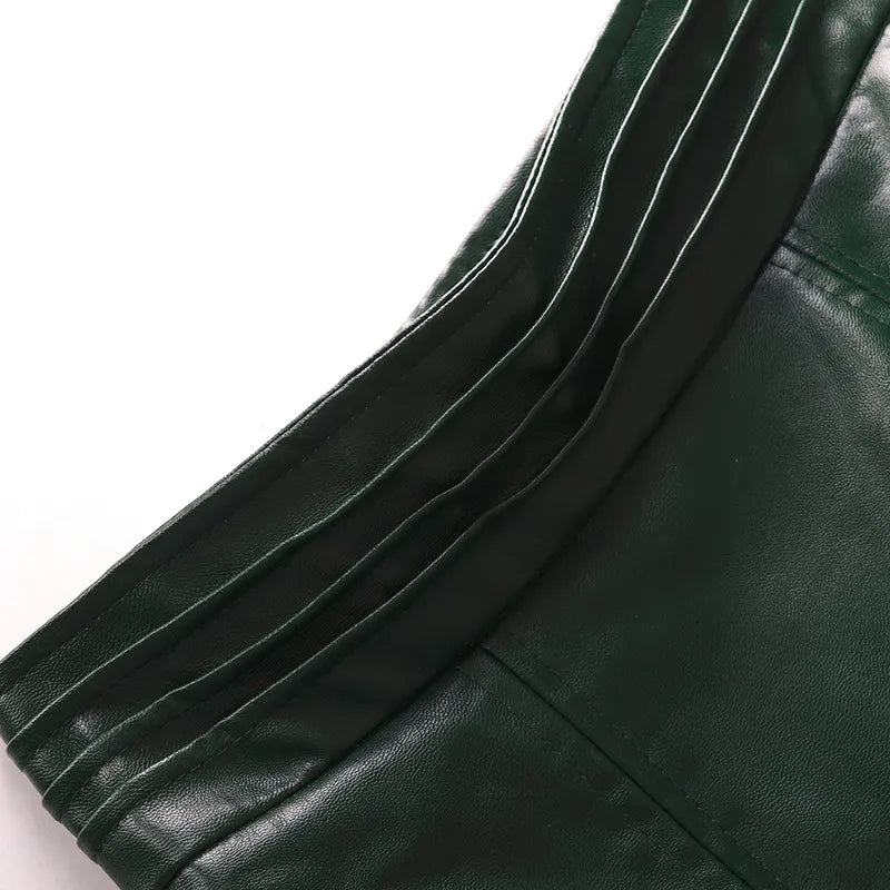 Retro High-Waist Leather Midi Skirt – A-Line Faux Leather Skirt