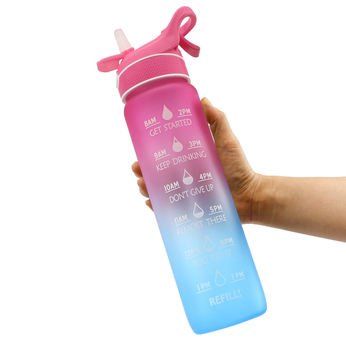1000ml Motivational Straw Water Bottle with Spray & Time Marker