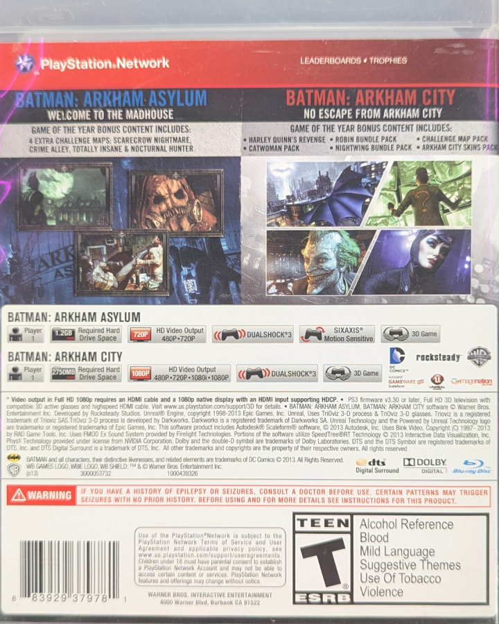 Batman: Arkham Asylum & Batman: Arkham City Dual Pack [Greatest Hits] – PlayStation 3 (PS3)