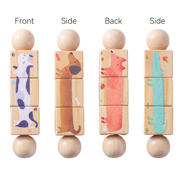 Kids Handbell Wooden Animal Puzzle – Rotating Block Toy for Toddlers