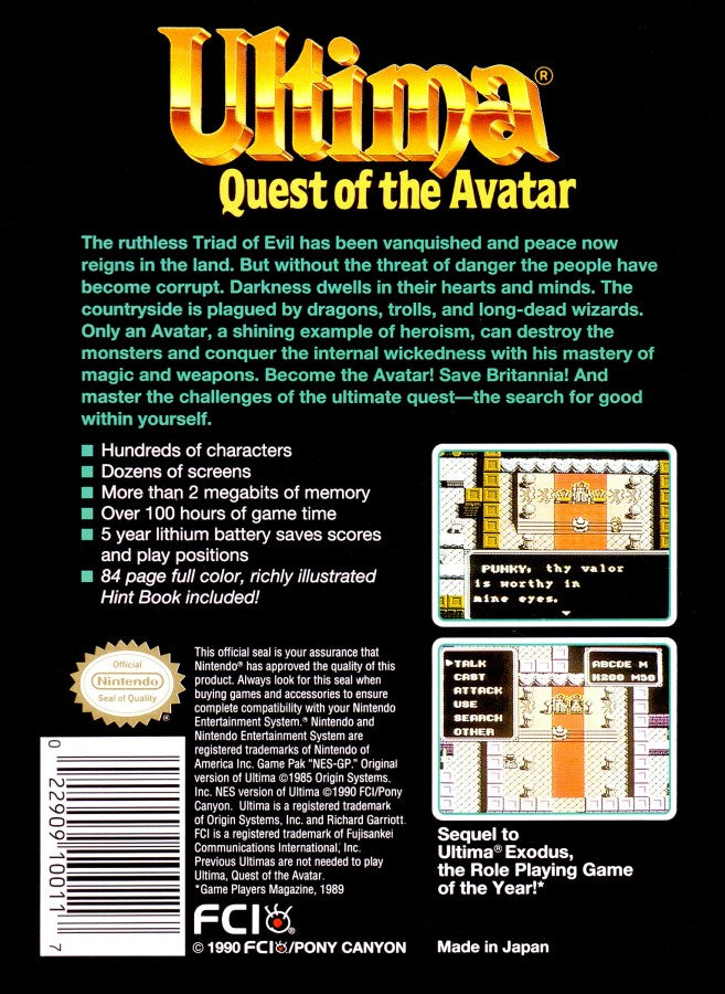 Ultima: Quest of the Avatar – Nintendo Entertainment System (NES)