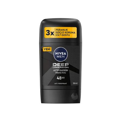 Nivea Men Deep Dimension: 48H Antiperspirant Deodorant Stick - Activated Carbon, Woody Scent, Alcohol-Free - Long Lasting Body Odor Protection