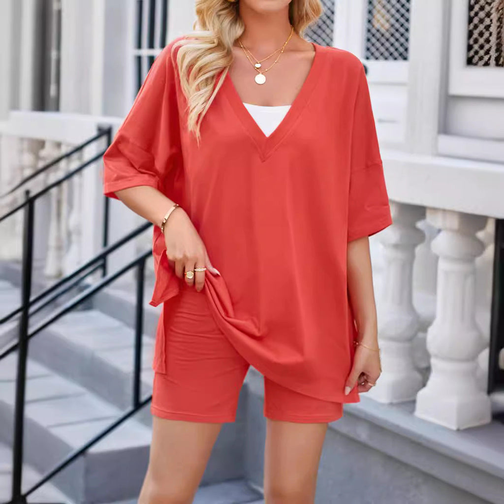 Women's Cotton Short Sleeve Top & Shorts Set – Casual Street Style 2-Piece
