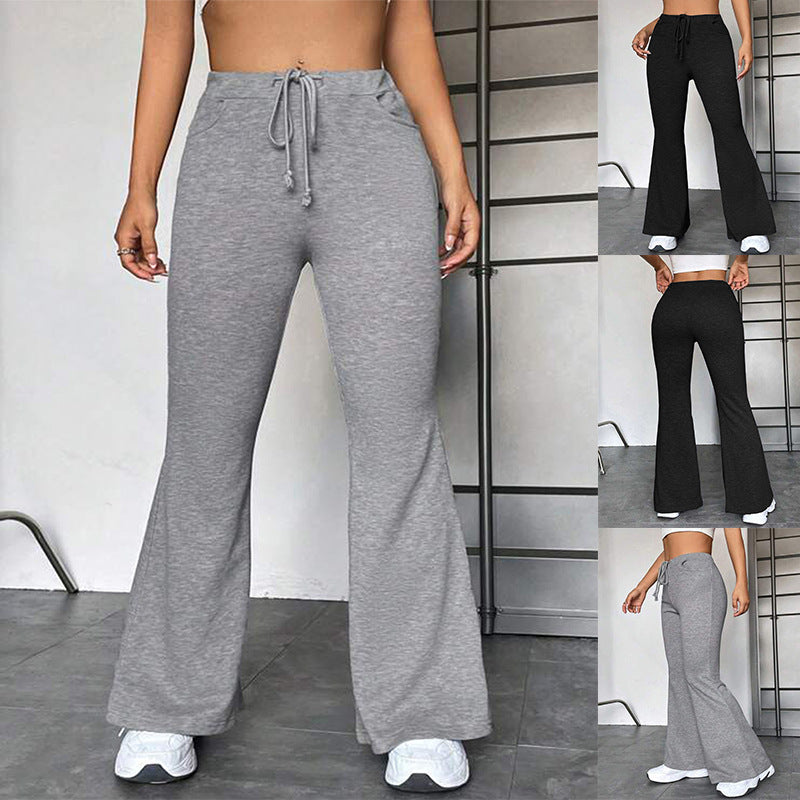 Women's Flared Yoga Pants – Color-Block Stitching, Mid Waist, Street Style