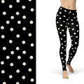 Daisy Flower  Leggings Black and White with Left Side Pocket Active