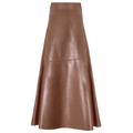 Retro High-Waist Leather Midi Skirt – A-Line Faux Leather Skirt