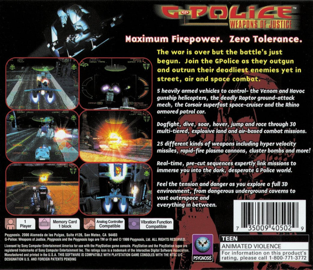 G-Police Weapons of Justice – PlayStation 1 (PS1)