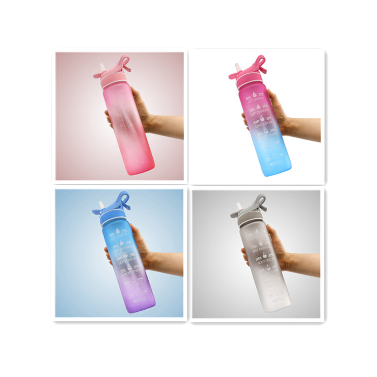1000ml Motivational Straw Water Bottle with Spray & Time Marker