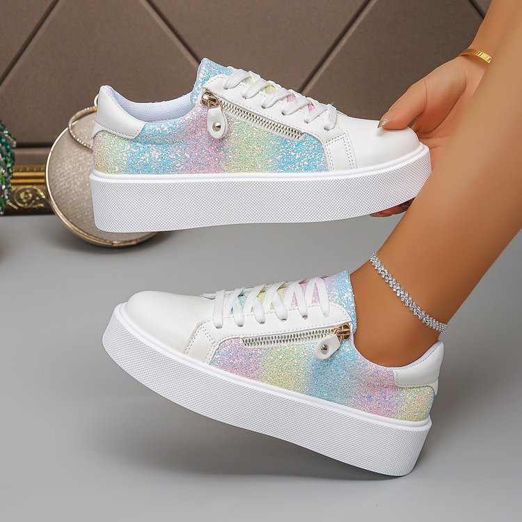 Women's Sequin Lace-Up Sneakers – Glitter Casual Sport Shoes