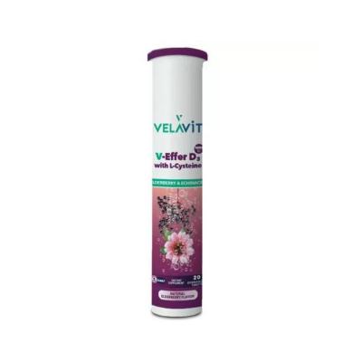 Velavit V-Effer D3: Boost Immunity & Bone Health | Effervescent Vitamin D3, L-Cysteine, Elderberry, Echinacea - 20 Tablets