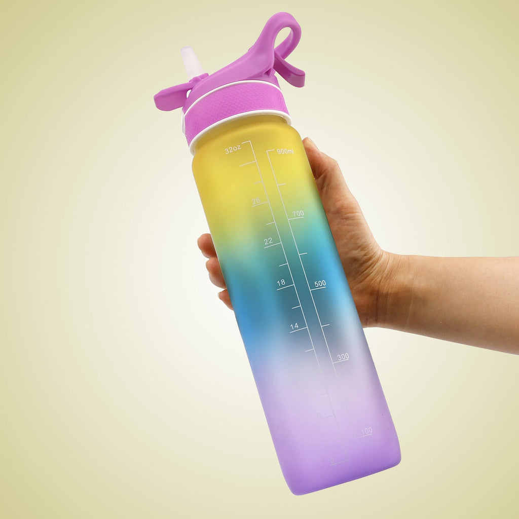 1000ml Motivational Straw Water Bottle with Spray & Time Marker