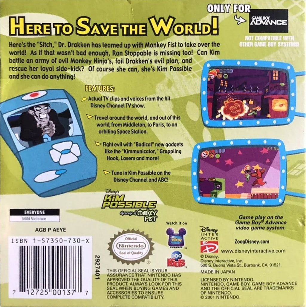 Disney’s Kim Possible: Revenge of Monkey Fist – Game Boy Advance (GBA)