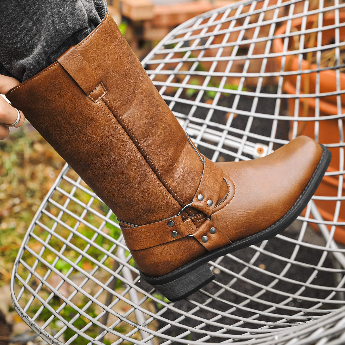 Men's Western Cowboy Boots – Square Toe Chunky Heel Slip-On