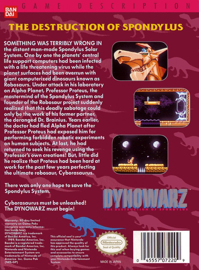 Dynowarz: The Destruction of Spondylus [CIB] – Nintendo Entertainment System (NES)