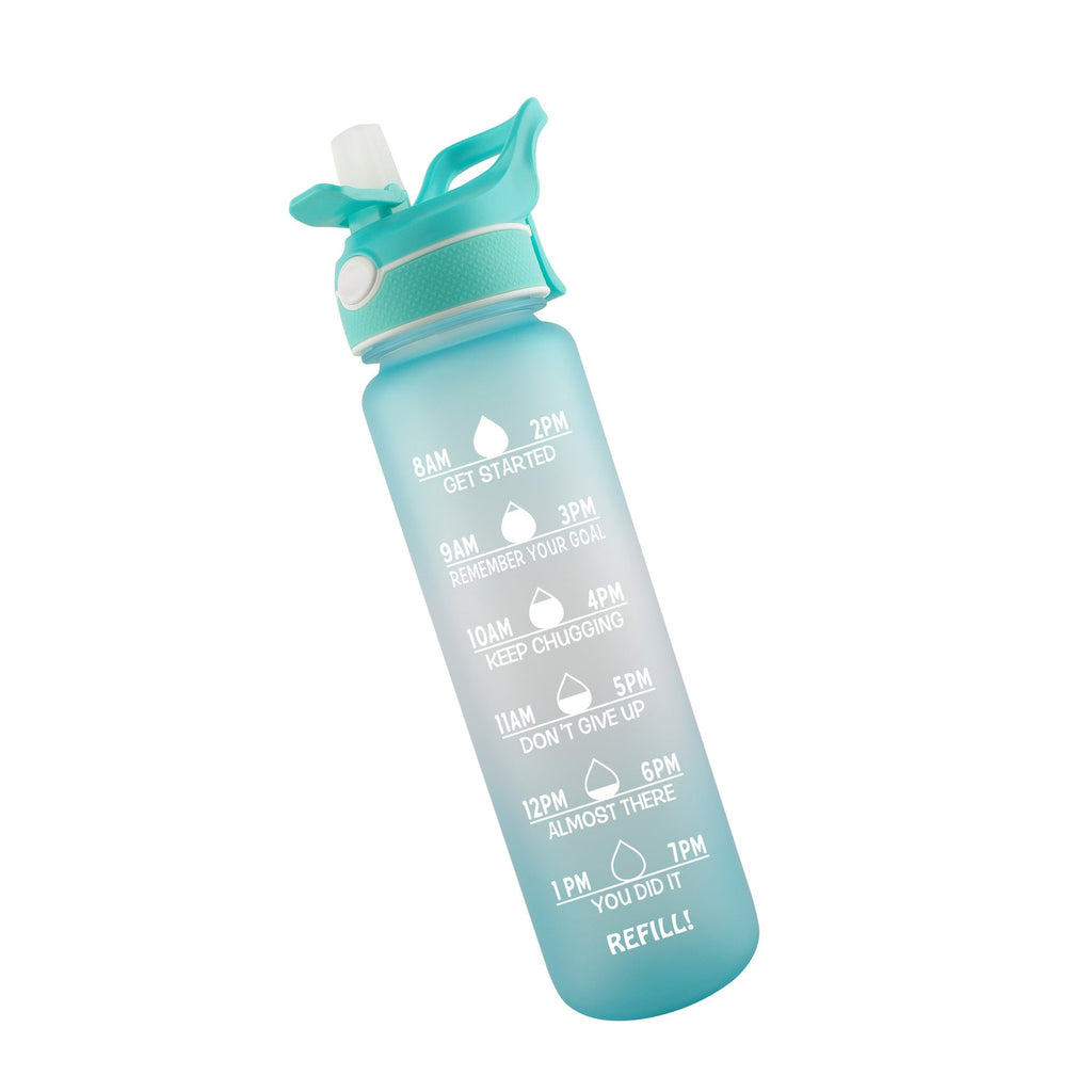 1000ml Motivational Straw Water Bottle with Spray & Time Marker