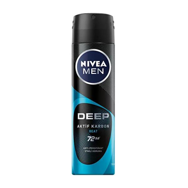 Nivea Men Deep Beat Anti-Perspirant Deodorant Spray for Men - Long Lasting Protection, Activated Carbon, 72 Hours Sweat Protection