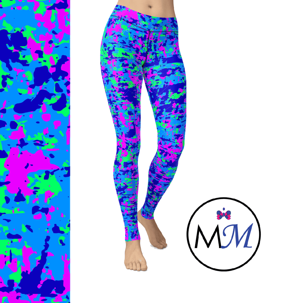 UV Reactive Blacklight Bliss Fluorescent Neon  Camo Full Leggings with pockets