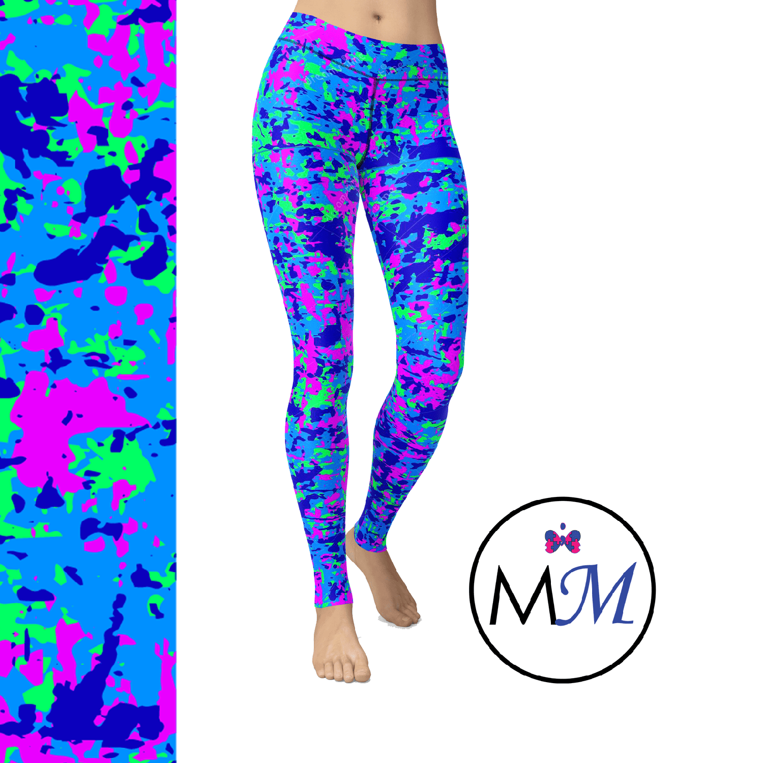 UV Reactive Blacklight Bliss Fluorescent Neon  Camo Full Leggings with pockets