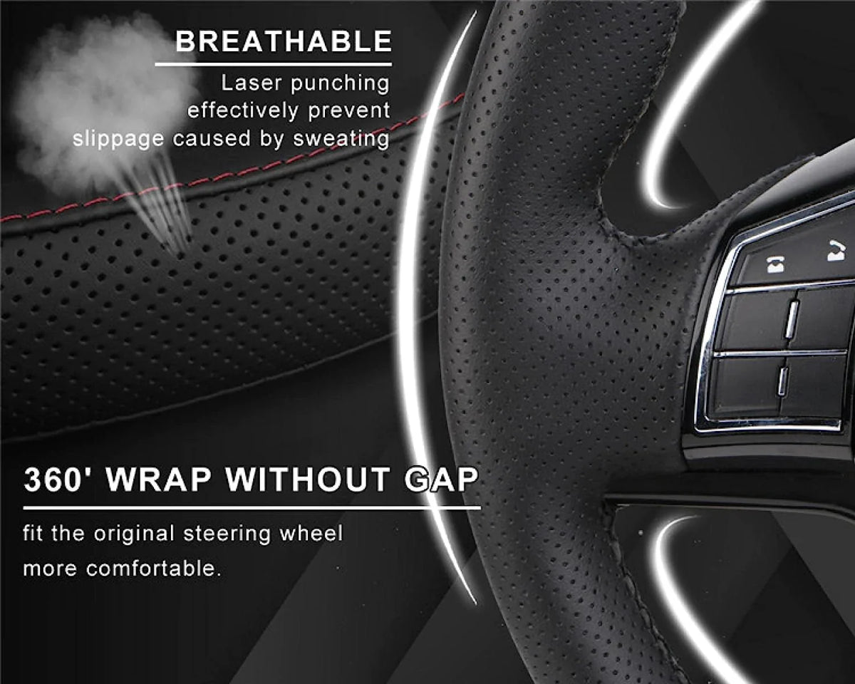 Genuine Leather DIY Car Steering Wheel Cover Anti-slip For 15"/38 cm Black US