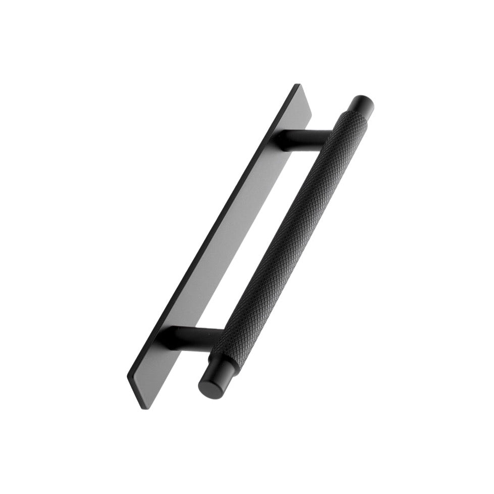 Knurled Backplate "Manor" Matte Black Cabinet Knobs and Drawer Pulls