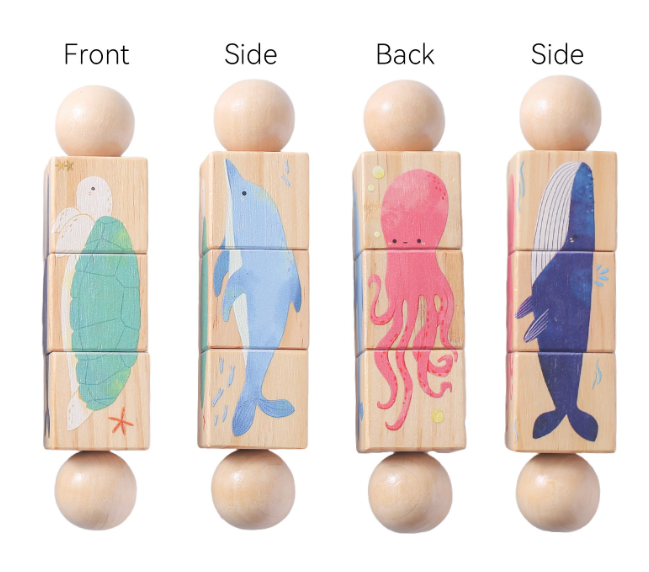 Kids Handbell Wooden Animal Puzzle – Rotating Block Toy for Toddlers