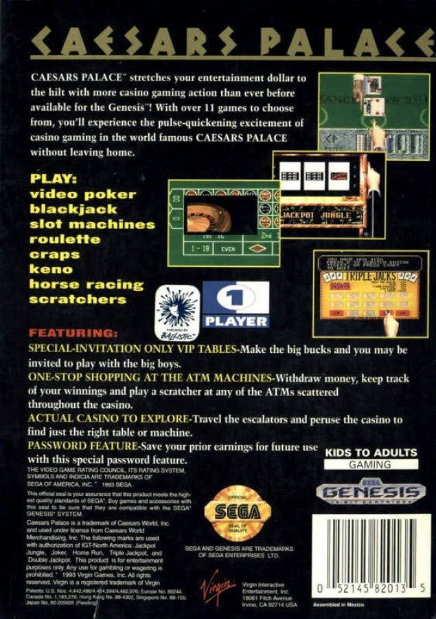 Caesar's Palace – Sega Genesis (GEN)