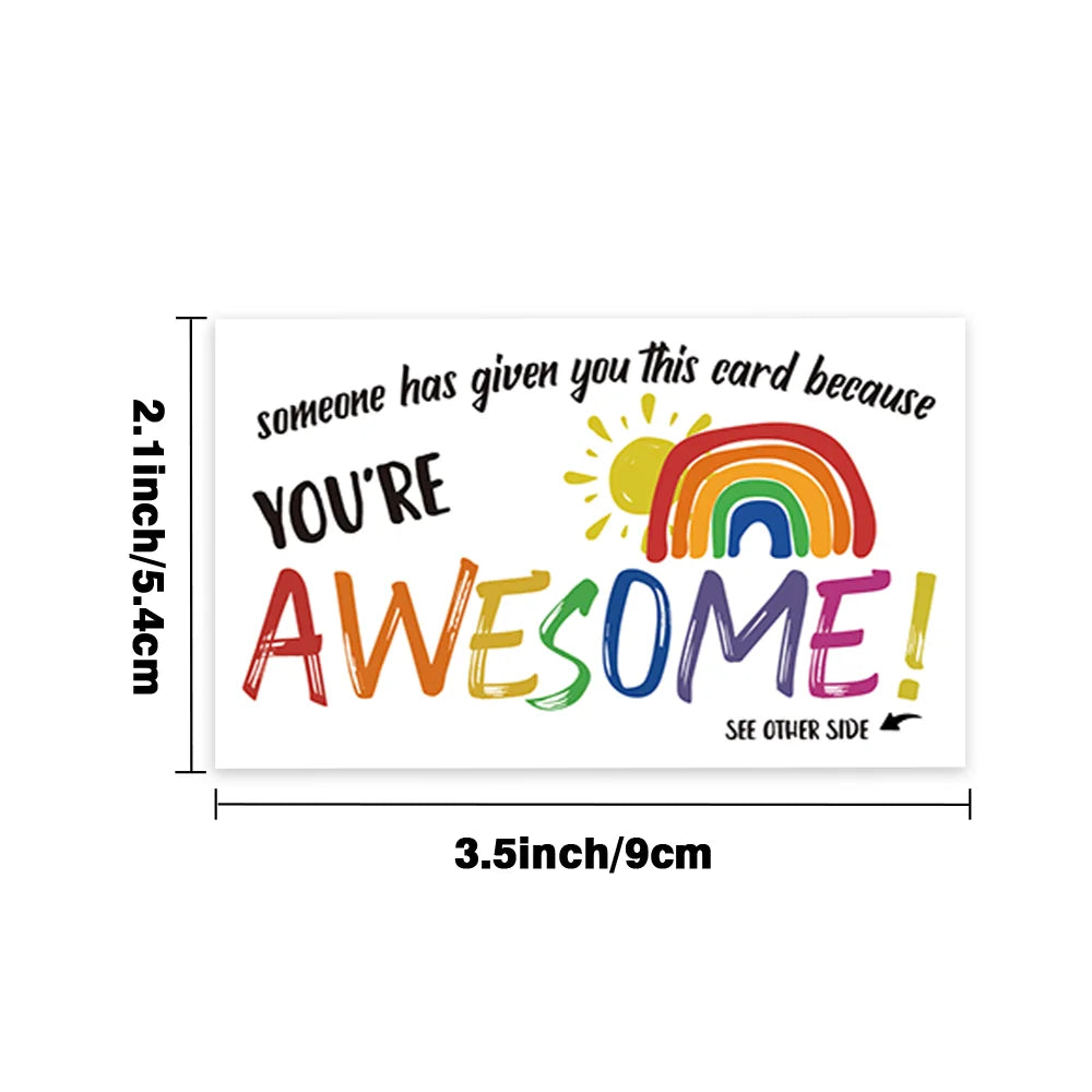 50 pcs, ‘You're Awesome’ Rainbow Encouragement Cards, Motivational Cards, Thank You Cards for Students, Teachers, and Staff