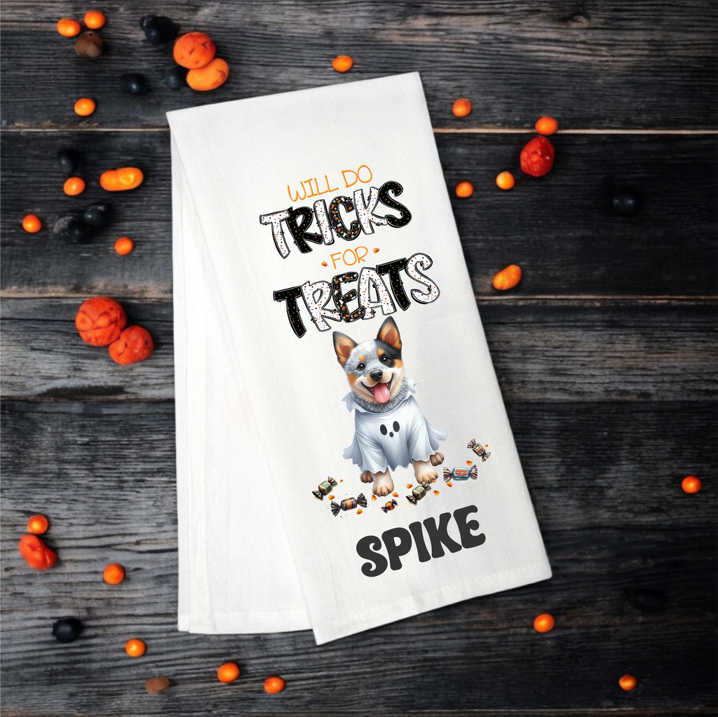 "Will Do Tricks for Treats" Halloween Towel with your Fav Dog Breed