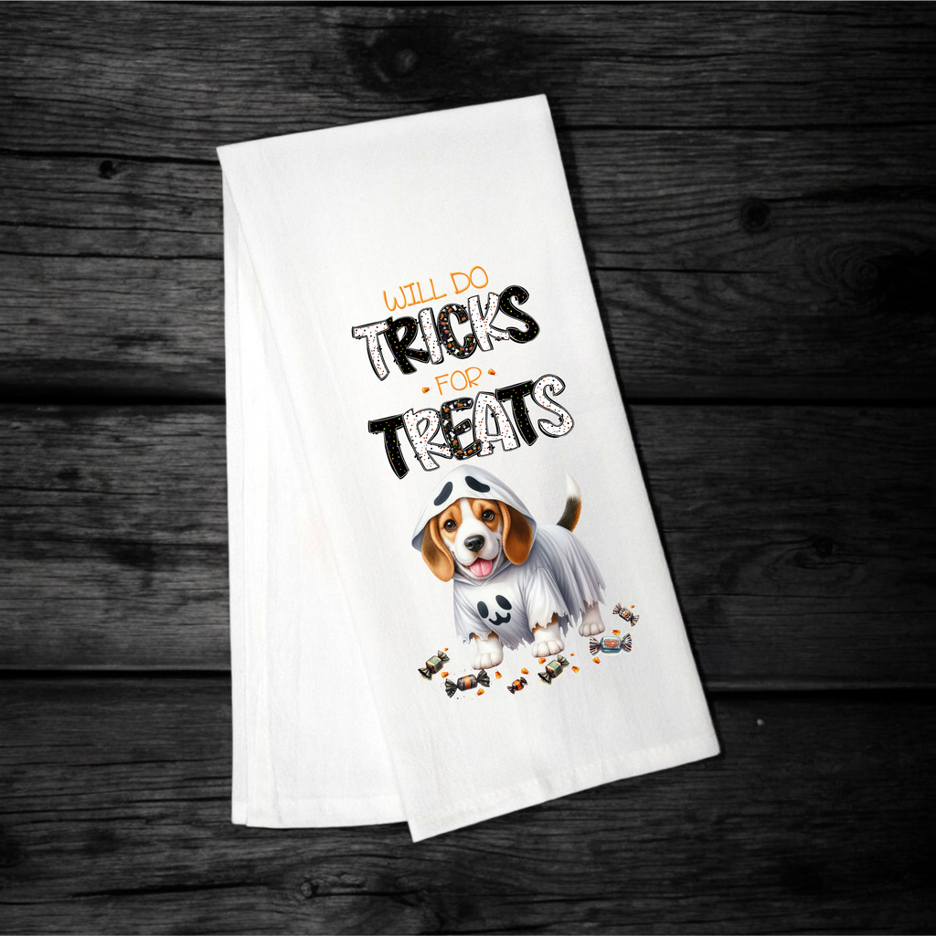 "Will Do Tricks for Treats" Halloween Towel with your Fav Dog Breed