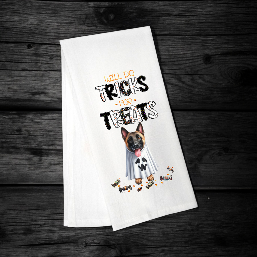 "Will Do Tricks for Treats" Halloween Towel with your Fav Dog Breed