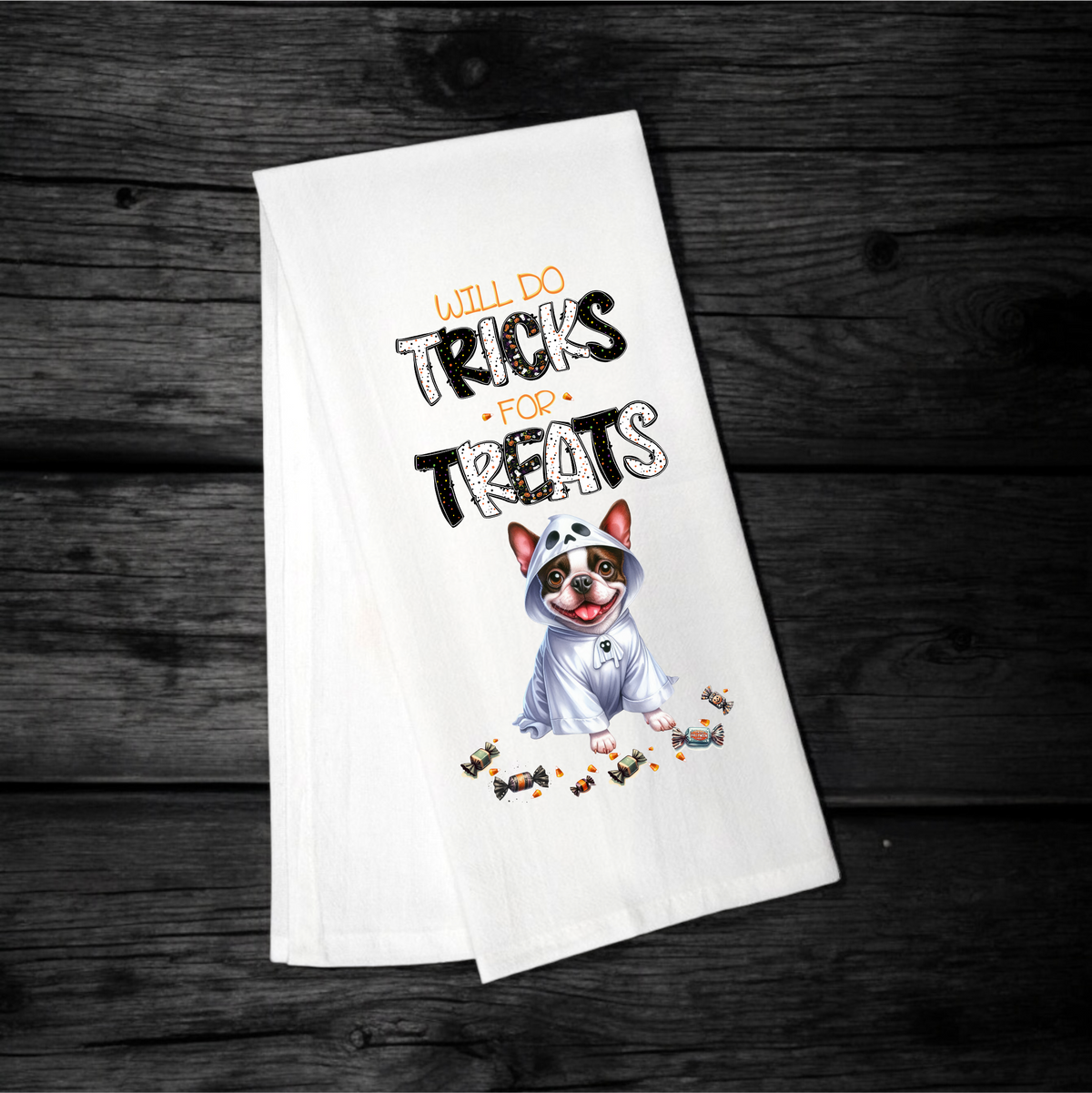 "Will Do Tricks for Treats" Halloween Towel with your Fav Dog Breed