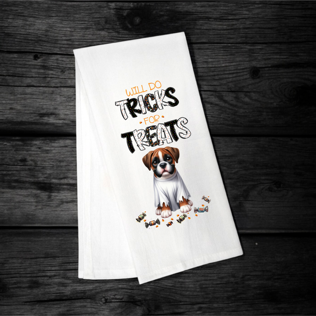 "Will Do Tricks for Treats" Halloween Towel with your Fav Dog Breed