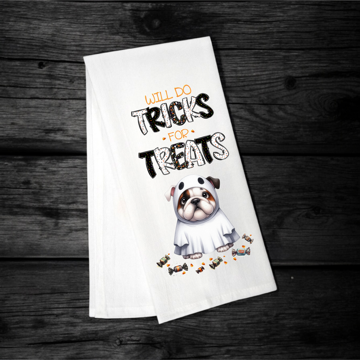 "Will Do Tricks for Treats" Halloween Towel with your Fav Dog Breed