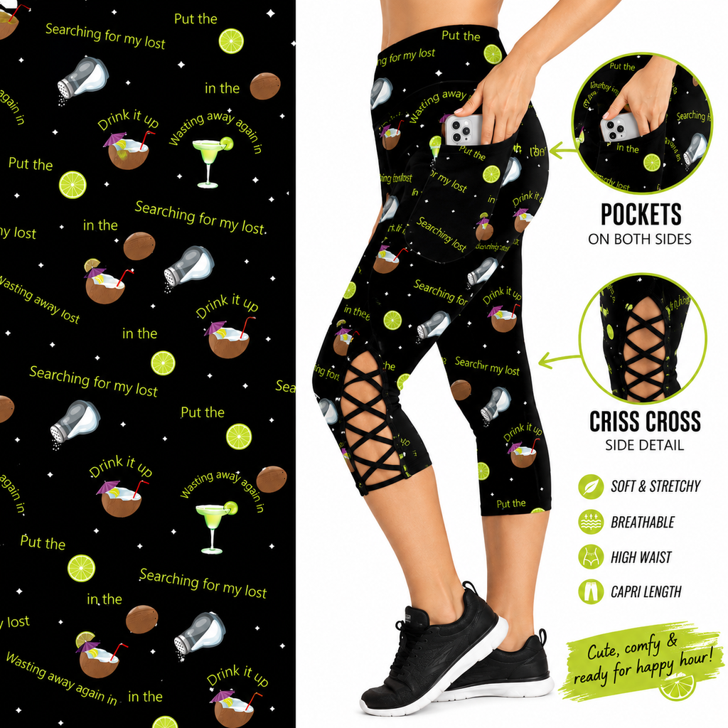 Margarita Leggings  Criss Cross  Capri Style Party in Black with Pockets